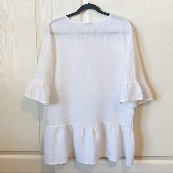 Francesca Bettini White Linen Lace Ruffle Sleeve Tunic Top Large Made in Italy - Picture 4 of 10